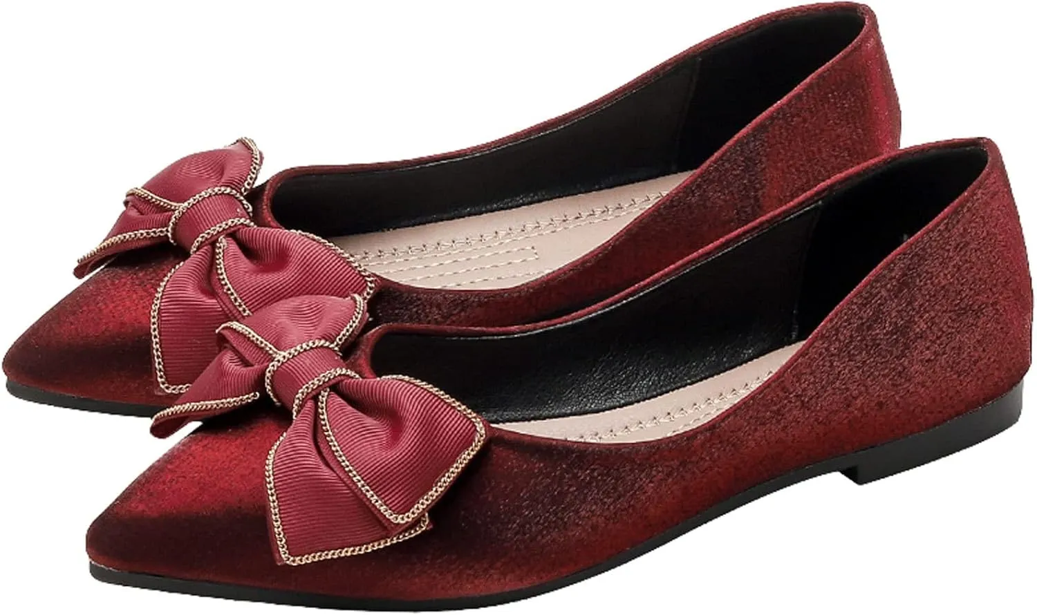 WENJIAZHIZHI Womens Glittery Bow Ballet Flats Pointed Toe Loafers Flat Dress Shoes for Women Wedding Dressy Comfortable