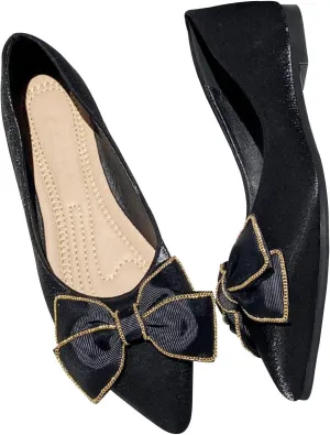 WENJIAZHIZHI Womens Glittery Bow Ballet Flats Pointed Toe Loafers Flat Dress Shoes for Women Wedding Dressy Comfortable