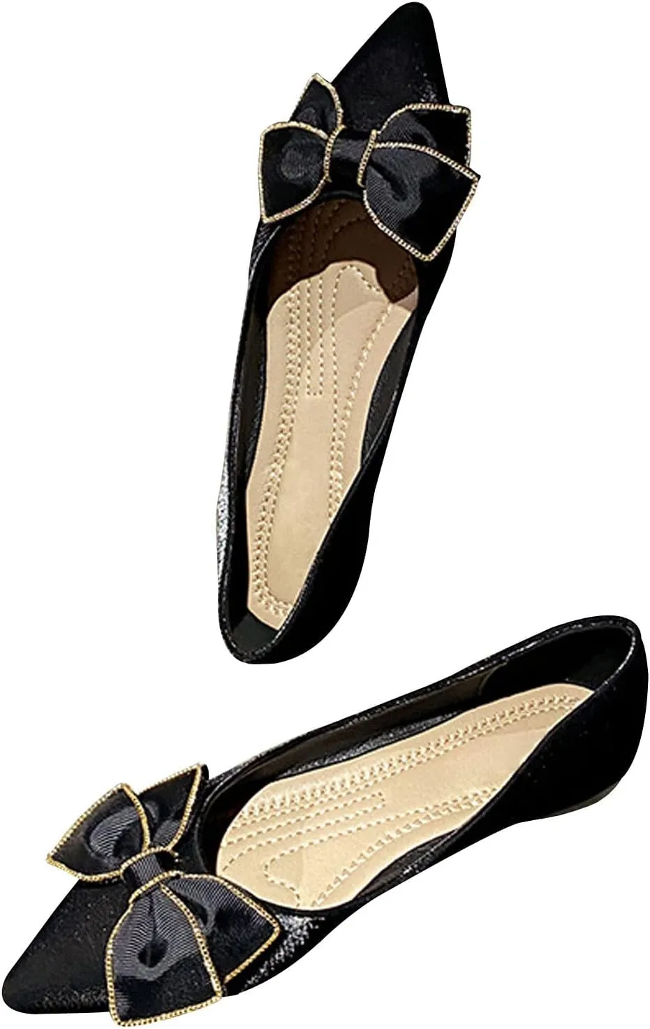 WENJIAZHIZHI Womens Glittery Bow Ballet Flats Pointed Toe Loafers Flat Dress Shoes for Women Wedding Dressy Comfortable