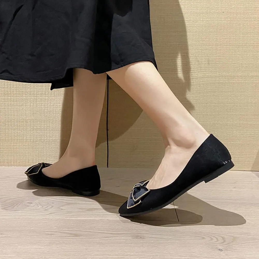 WENJIAZHIZHI Womens Glittery Bow Ballet Flats Pointed Toe Loafers Flat Dress Shoes for Women Wedding Dressy Comfortable