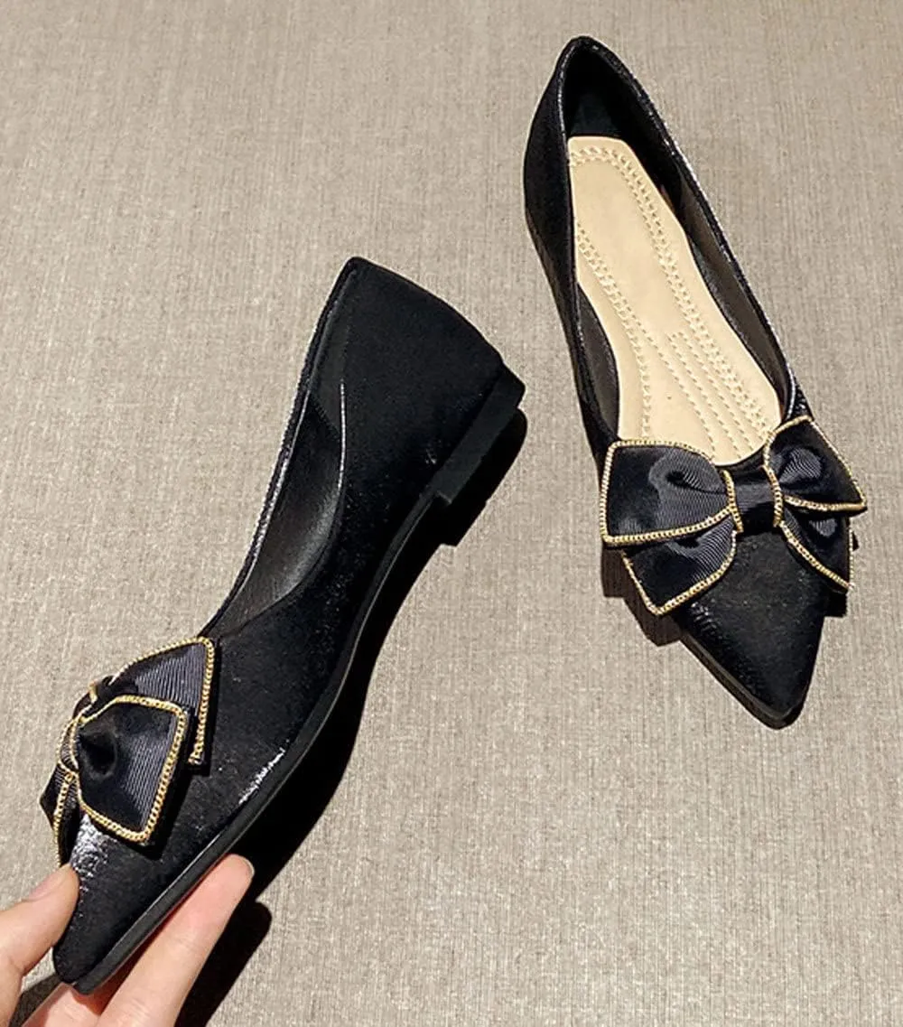 WENJIAZHIZHI Womens Glittery Bow Ballet Flats Pointed Toe Loafers Flat Dress Shoes for Women Wedding Dressy Comfortable