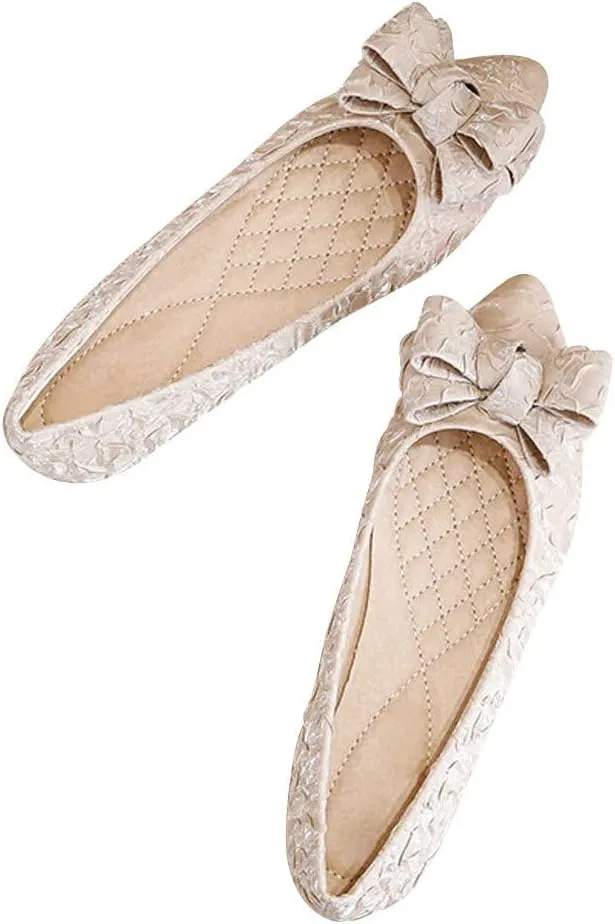 WENJIAZHIZHI Womens Pleated Satin Ballet Flats Pointed Toe Slip-On Loafers Shoes for Women Flats Dressy Shoes Comfortable