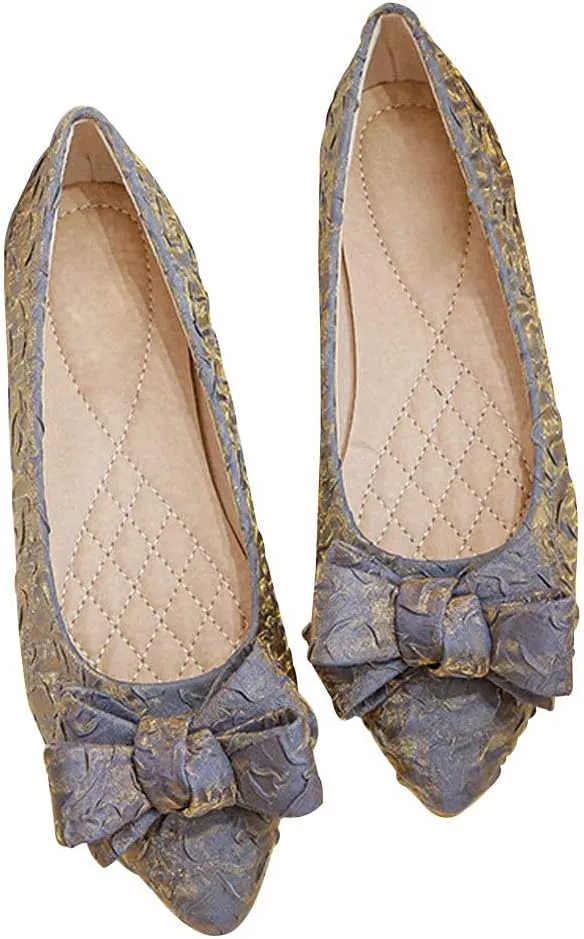 WENJIAZHIZHI Womens Pleated Satin Ballet Flats Pointed Toe Slip-On Loafers Shoes for Women Flats Dressy Shoes Comfortable