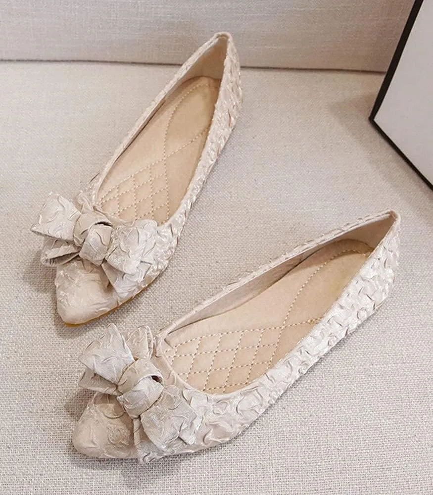 WENJIAZHIZHI Womens Pleated Satin Ballet Flats Pointed Toe Slip-On Loafers Shoes for Women Flats Dressy Shoes Comfortable