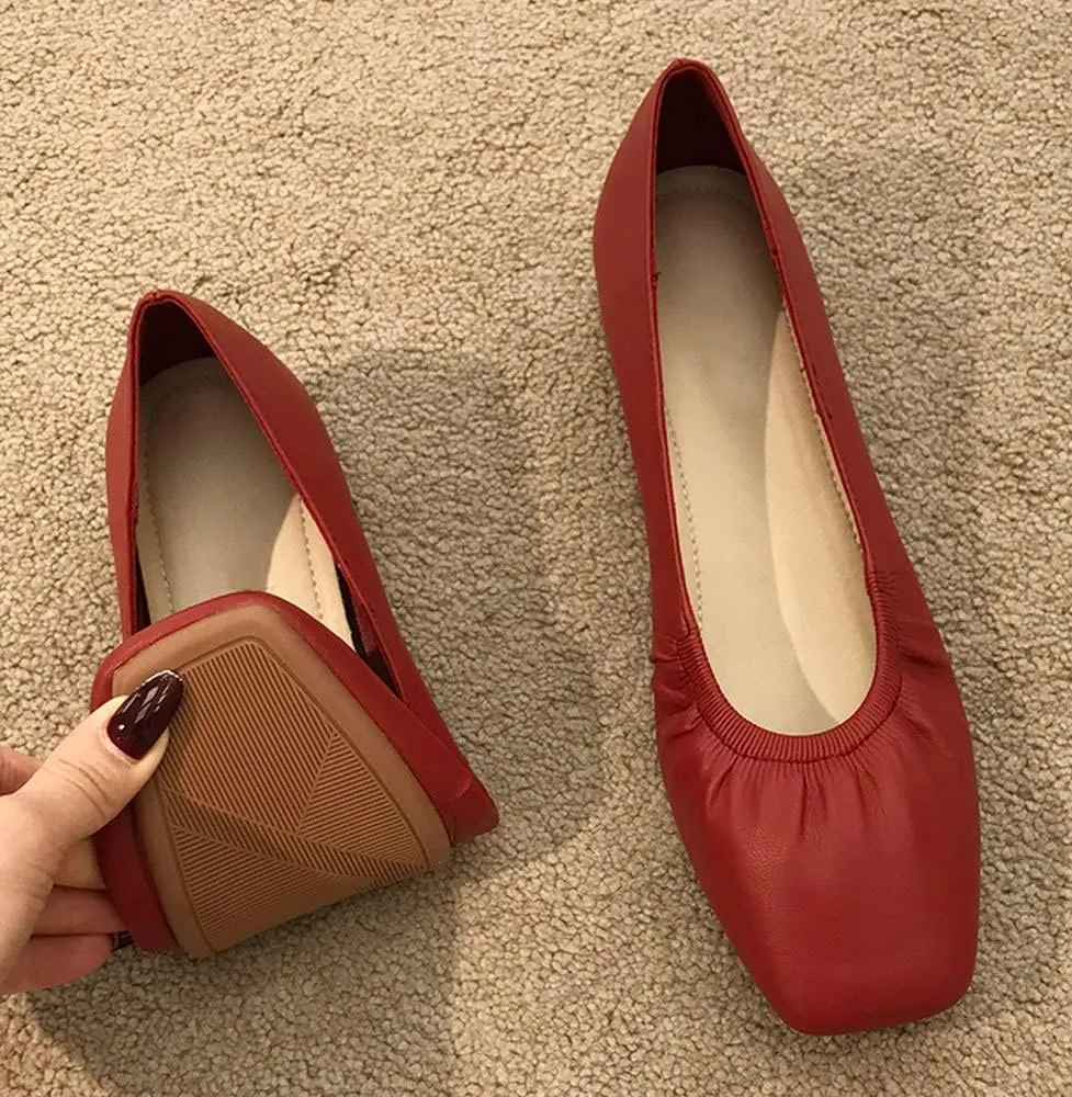 WENJIAZHIZHI Womens Ruched Ballet Flats for Ballerina Dancing Dress Shoes Women Dressy Comfortable Casual Slip Ons
