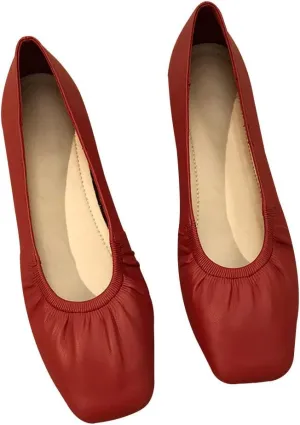 WENJIAZHIZHI Womens Ruched Ballet Flats for Ballerina Dancing Dress Shoes Women Dressy Comfortable Casual Slip Ons