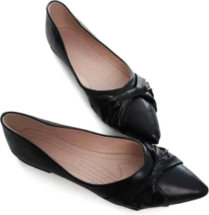 WENJIAZHIZHI Womens Ruched Bow Ballet Flats Comfortable Pointed Toe Slip On Walking Loafers Dress Shoes for Women Dressy Casual