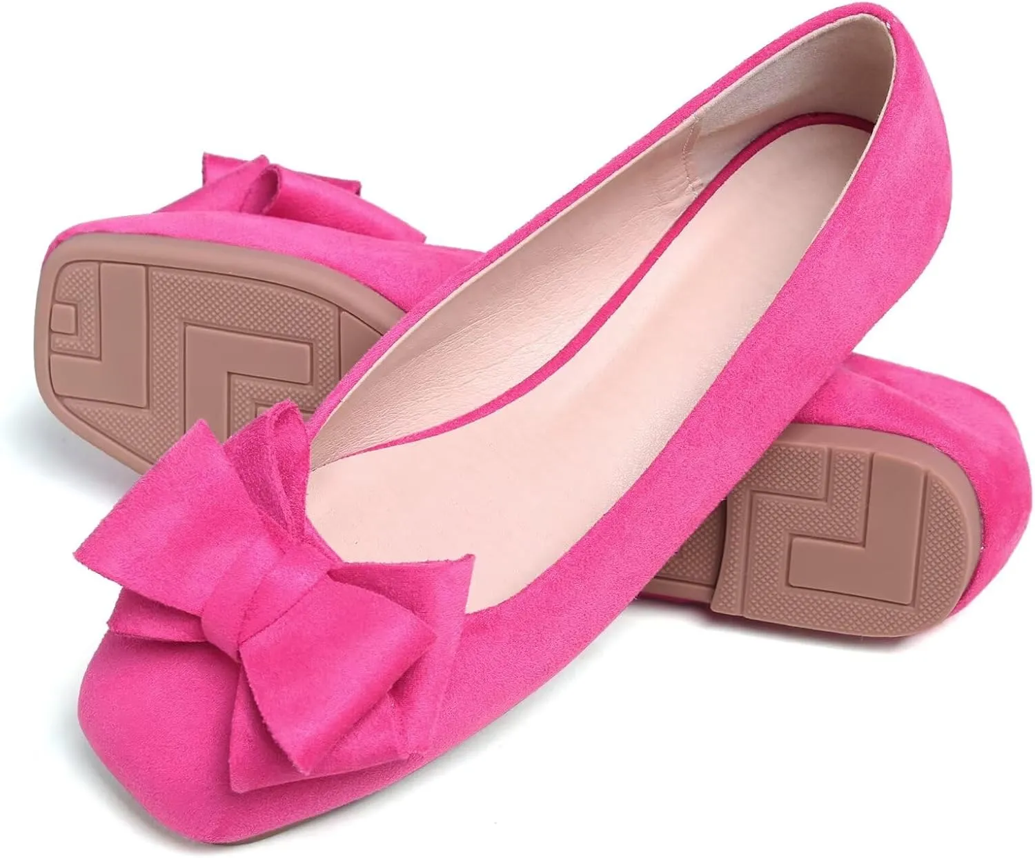 WENJIAZHIZHI Women's Square Toe Bowknot Ballet Flats Comfortable Slip-On Casual Loafers Walking Flat Dress Shoes