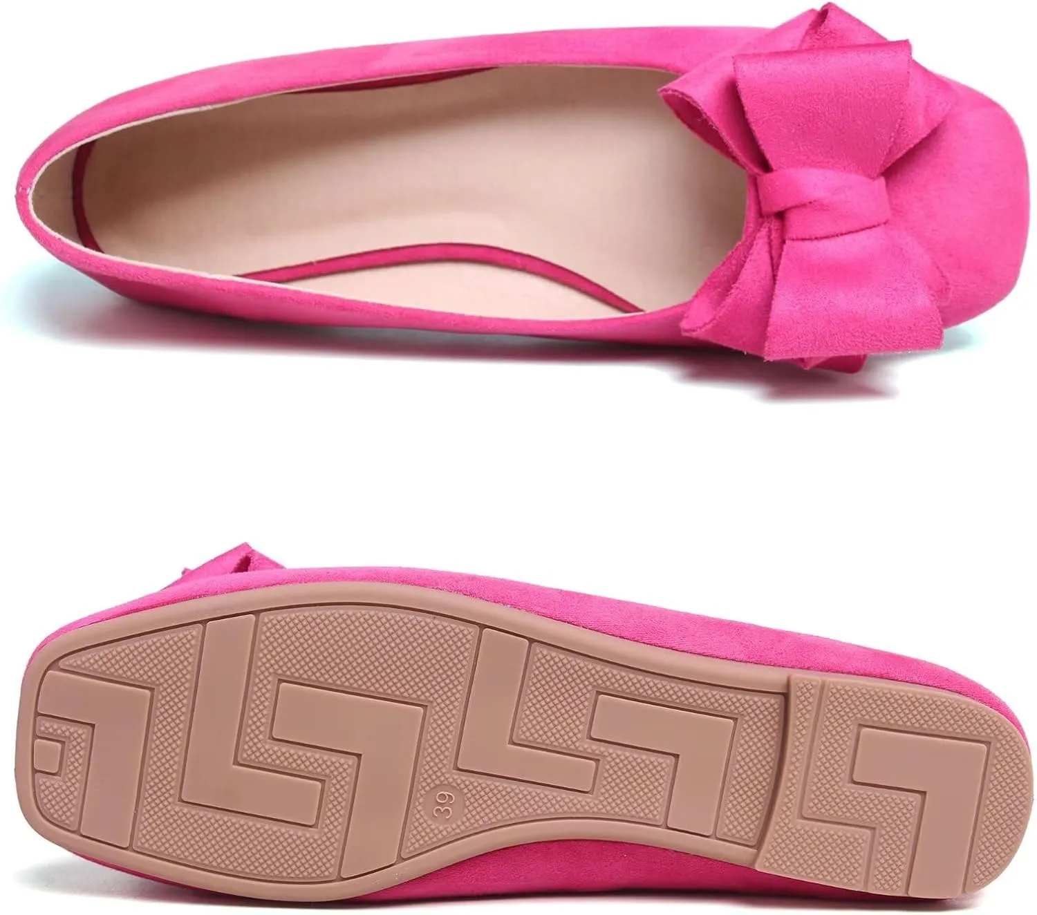 WENJIAZHIZHI Women's Square Toe Bowknot Ballet Flats Comfortable Slip-On Casual Loafers Walking Flat Dress Shoes