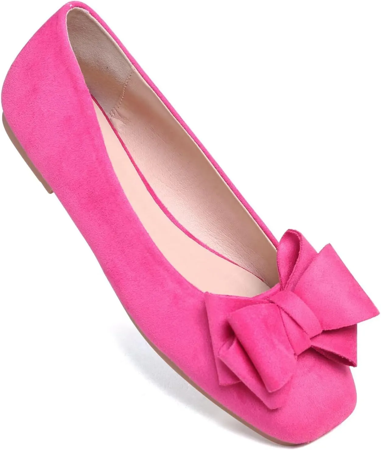 WENJIAZHIZHI Women's Square Toe Bowknot Ballet Flats Comfortable Slip-On Casual Loafers Walking Flat Dress Shoes