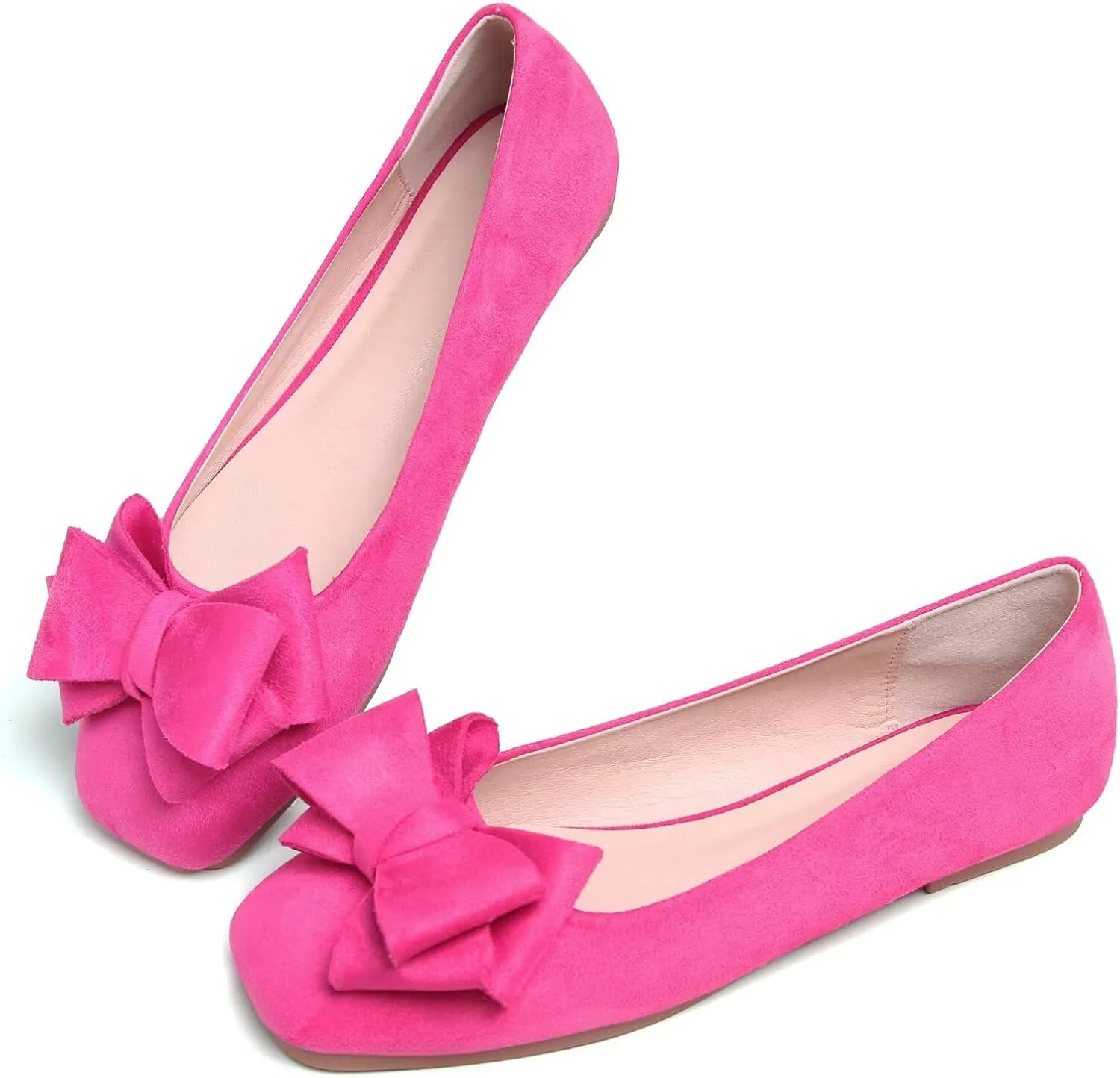 WENJIAZHIZHI Women's Square Toe Bowknot Ballet Flats Comfortable Slip-On Casual Loafers Walking Flat Dress Shoes