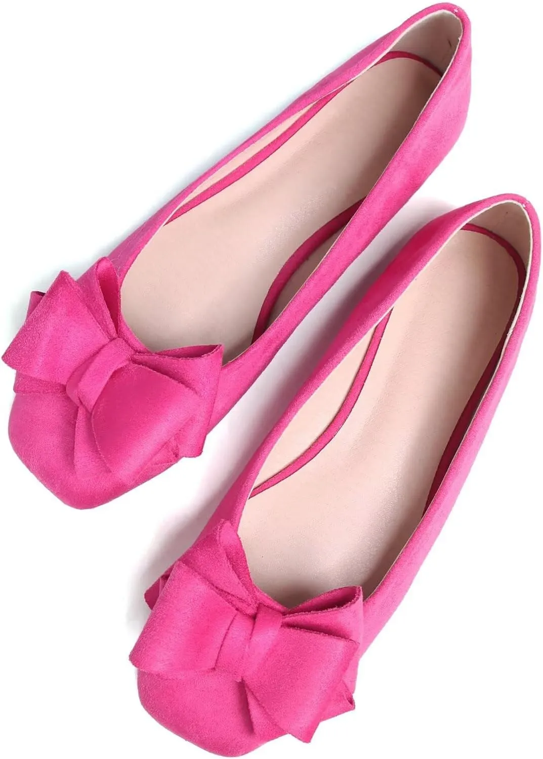 WENJIAZHIZHI Women's Square Toe Bowknot Ballet Flats Comfortable Slip-On Casual Loafers Walking Flat Dress Shoes