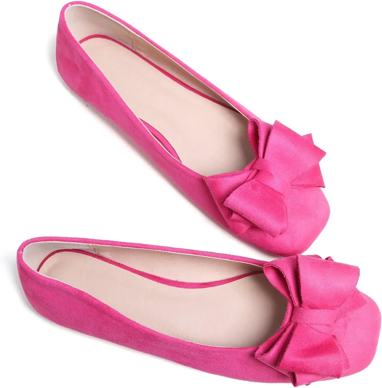 WENJIAZHIZHI Women's Square Toe Bowknot Ballet Flats Comfortable Slip-On Casual Loafers Walking Flat Dress Shoes