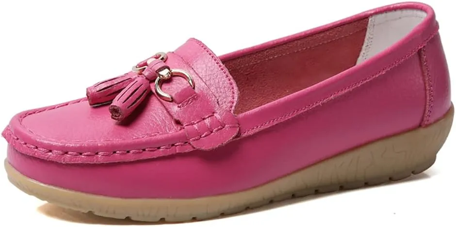 WERWAES Casual Women’s Loafers Flat Metal Buckle Comfortable Lightweight Penny Loafers for Womens Leather Slip-on Outdoor Driving Moccasion Boat Shoes
