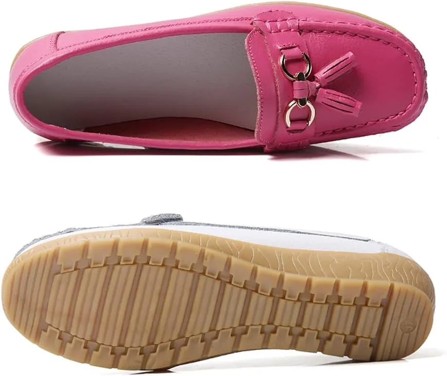 WERWAES Casual Women’s Loafers Flat Metal Buckle Comfortable Lightweight Penny Loafers for Womens Leather Slip-on Outdoor Driving Moccasion Boat Shoes