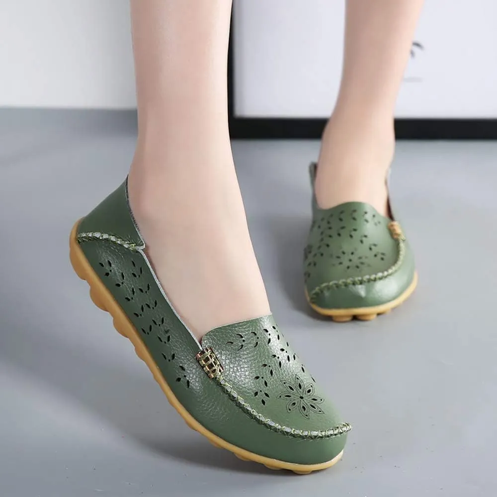 WERWAES Casual Womens Loafers Shoes Hollow Leather Breathable Lightweight Slip on Loafers Flats Walking Office Classic Moccasins Loafers for Women
