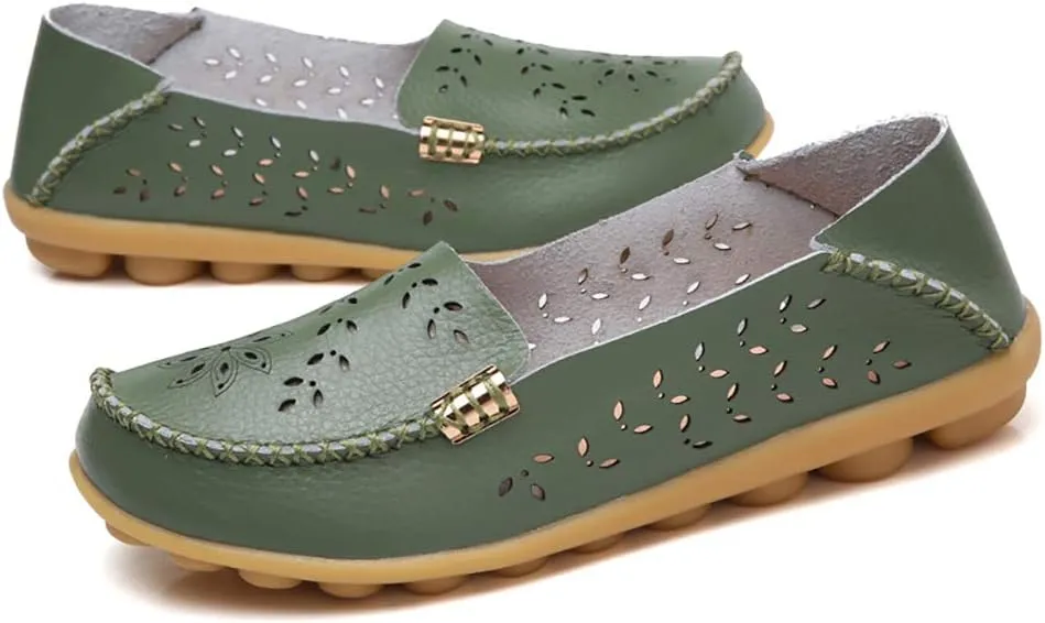 WERWAES Casual Womens Loafers Shoes Hollow Leather Breathable Lightweight Slip on Loafers Flats Walking Office Classic Moccasins Loafers for Women
