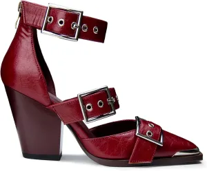 Western Sandals for Women Chunky Heel Pointed Toe Pumps Metal Buckle Strappy Western Comfortable Bridal Shoes