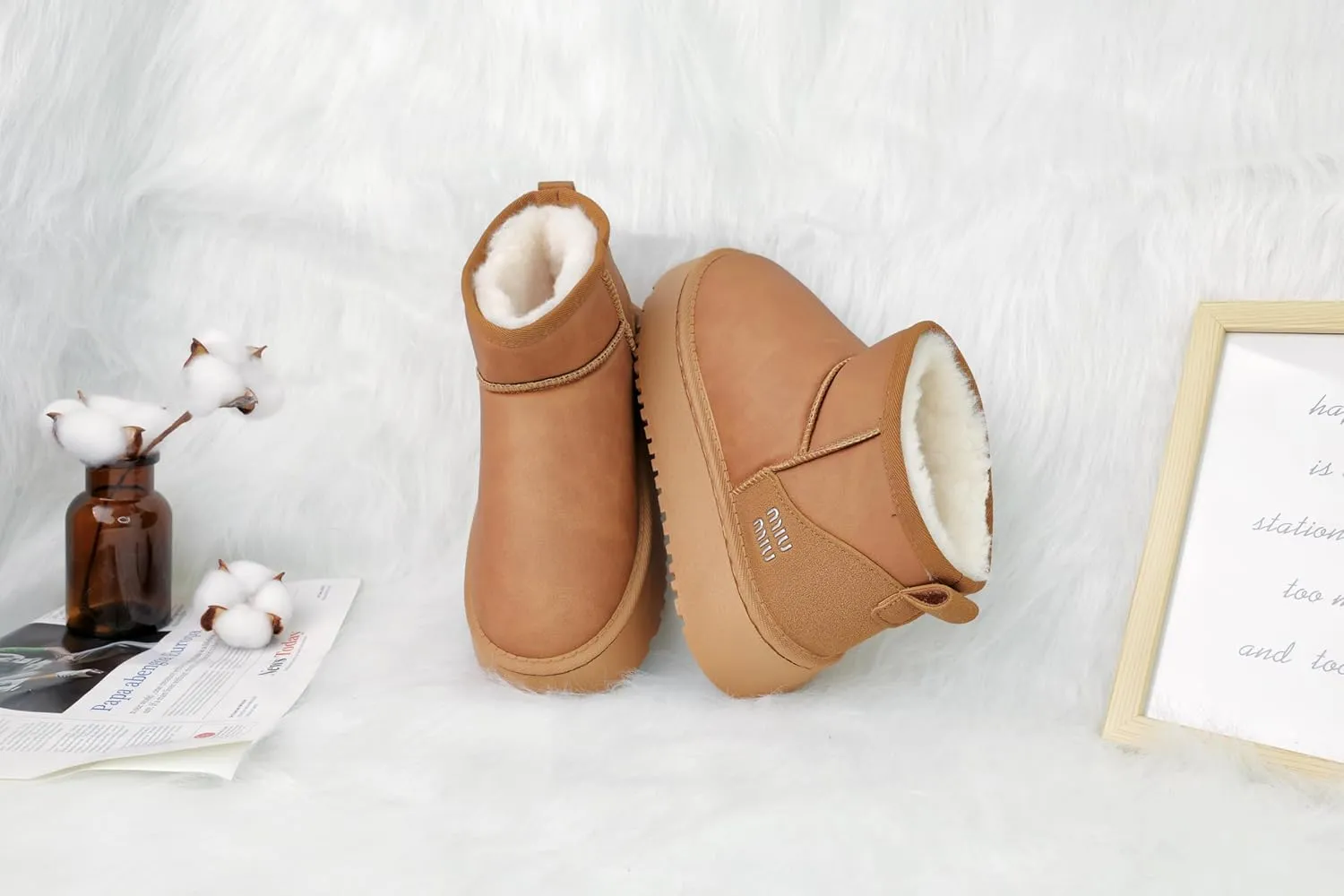 Winter Ankle Boots for Women - Water Resistant Leather Booties Non-Slip Platform Suede Mini Women's Boots - Perfect for Christmas Gifts