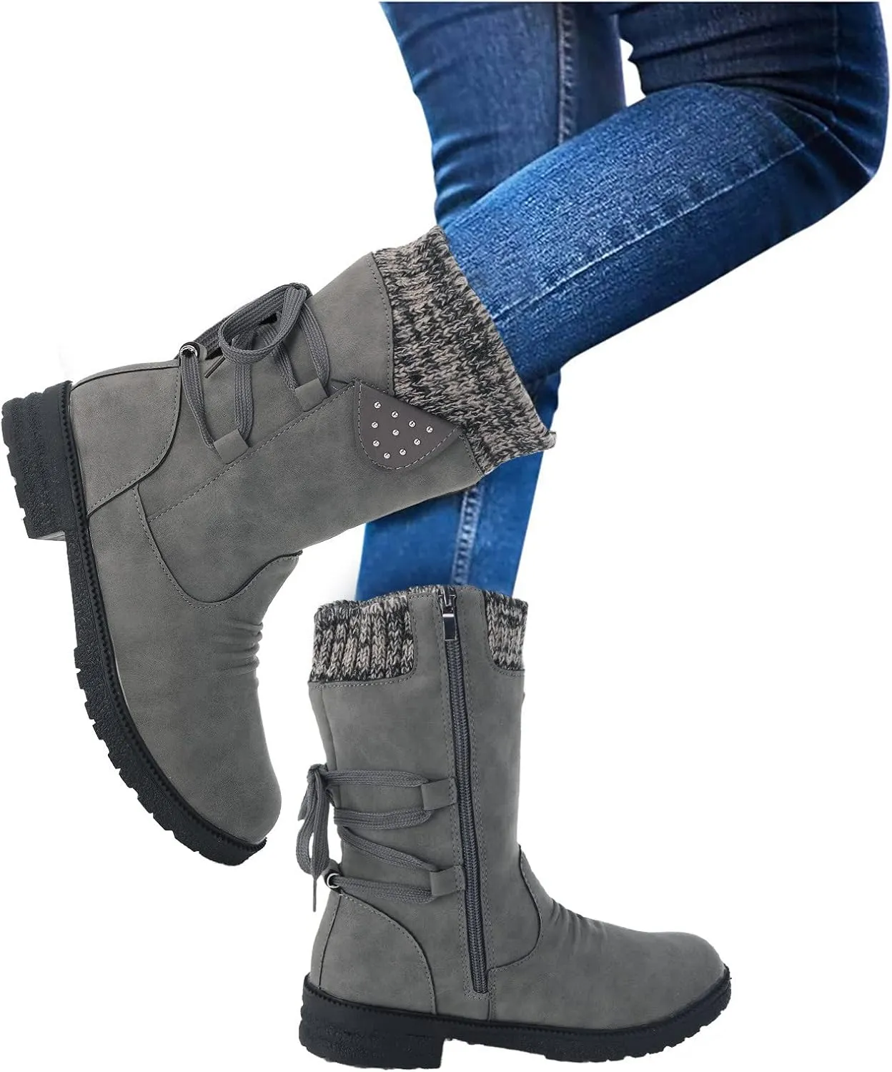 Winter Boots for Women Snow Boots for Women Women Fashion Casual Vintage Retro Lace Up Thick Heels Shoes Snow Boots