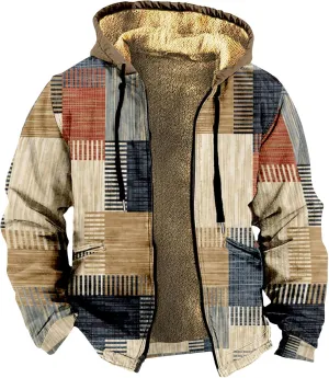 Winter Jacket for Men Printed Work Cargo Coats Zipper Outerwear Fleece Sherpa Lined Hoodies Hooded Sweatshirt Tops