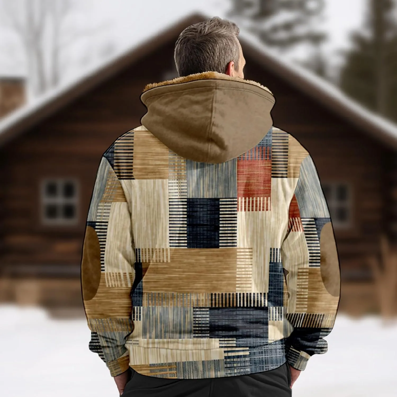 Winter Jacket for Men Printed Work Cargo Coats Zipper Outerwear Fleece Sherpa Lined Hoodies Hooded Sweatshirt Tops