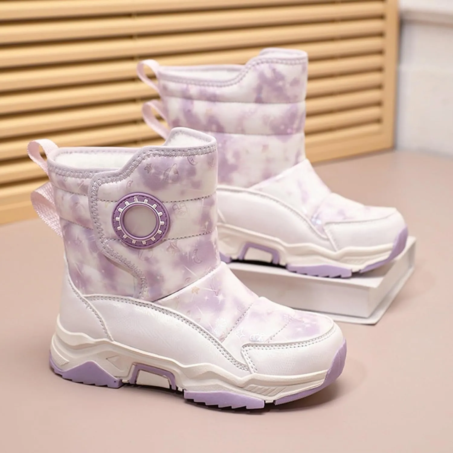 Winter Snow Boots For Kids Boys Girls Childrens 𝐖aterproof Shoes Thick Warm Ski Booties Fashion Comfy Non Slip
