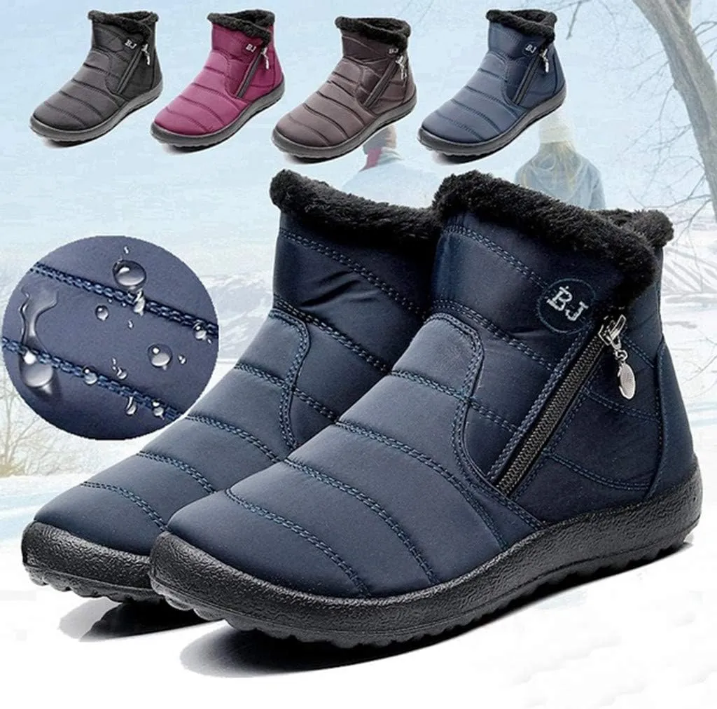 Winter Snow Boots for Women Fleece Lined Warm Ankle Booties Outdoor Anti-slip Water-proof Comfortable Short Boot Fashion Zip Up Booties Sneakers Lightweight Flat and Soft Sole