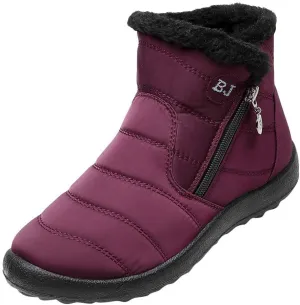 Winter Snow Boots for Women Fleece Lined Warm Ankle Booties Outdoor Anti-slip Water-proof Comfortable Short Boot Fashion Zip Up Booties Sneakers Lightweight Flat and Soft Sole