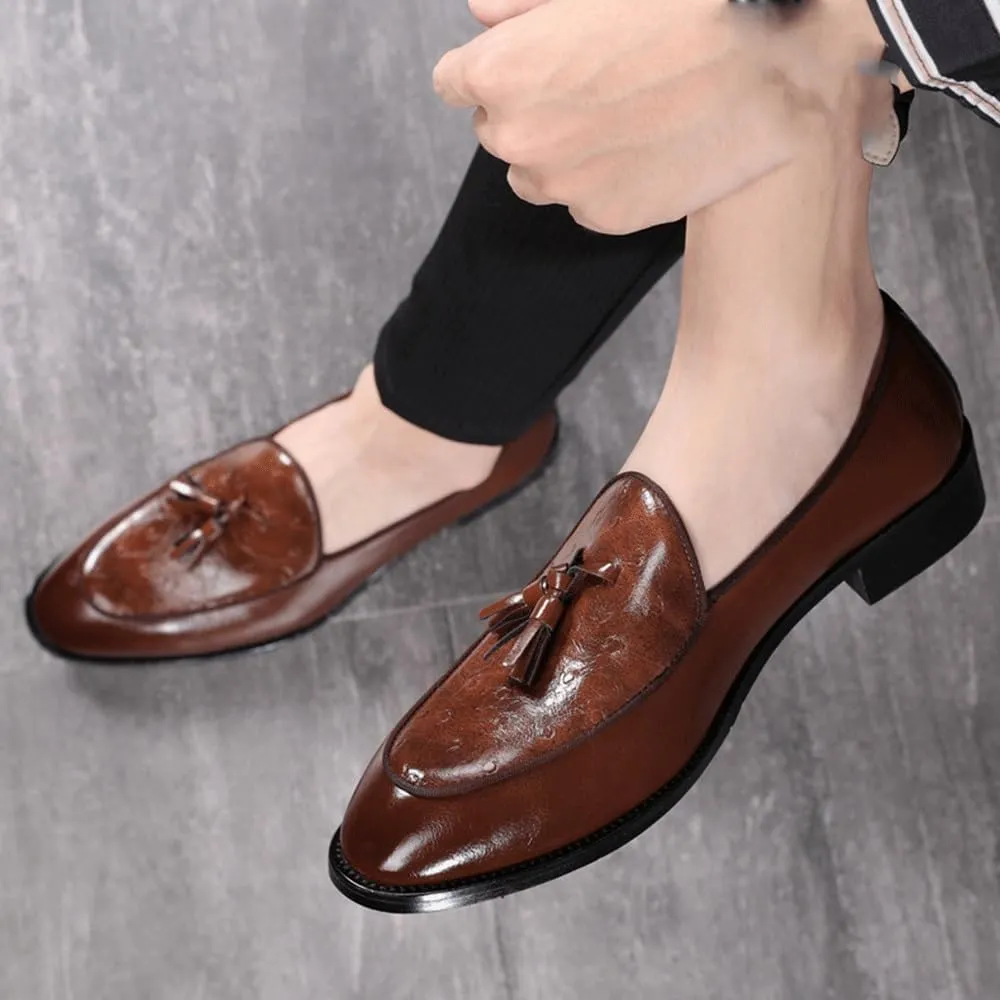 with Tassel Apron Toe Loafer Men's Dress Shoes Slip on Mens Casual Oxford Shoe Retro Footwear Elegant Pointed Toe Formal Loafers for Men