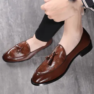 with Tassel Apron Toe Loafer Men's Dress Shoes Slip on Mens Casual Oxford Shoe Retro Footwear Elegant Pointed Toe Formal Loafers for Men