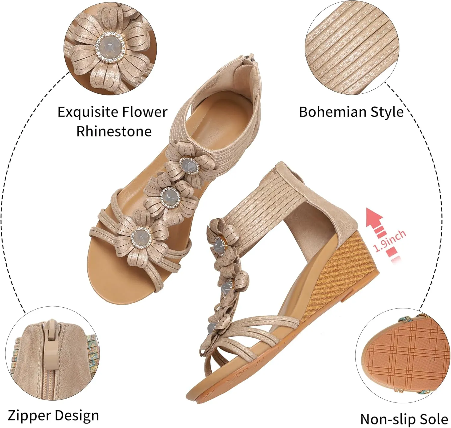 WOJWSKI Wedge Sandals for Women Bohemia Flower Open Toe Gladiator Platform Roman High Heel Casual Summer Dressy Beach Womens Sandals