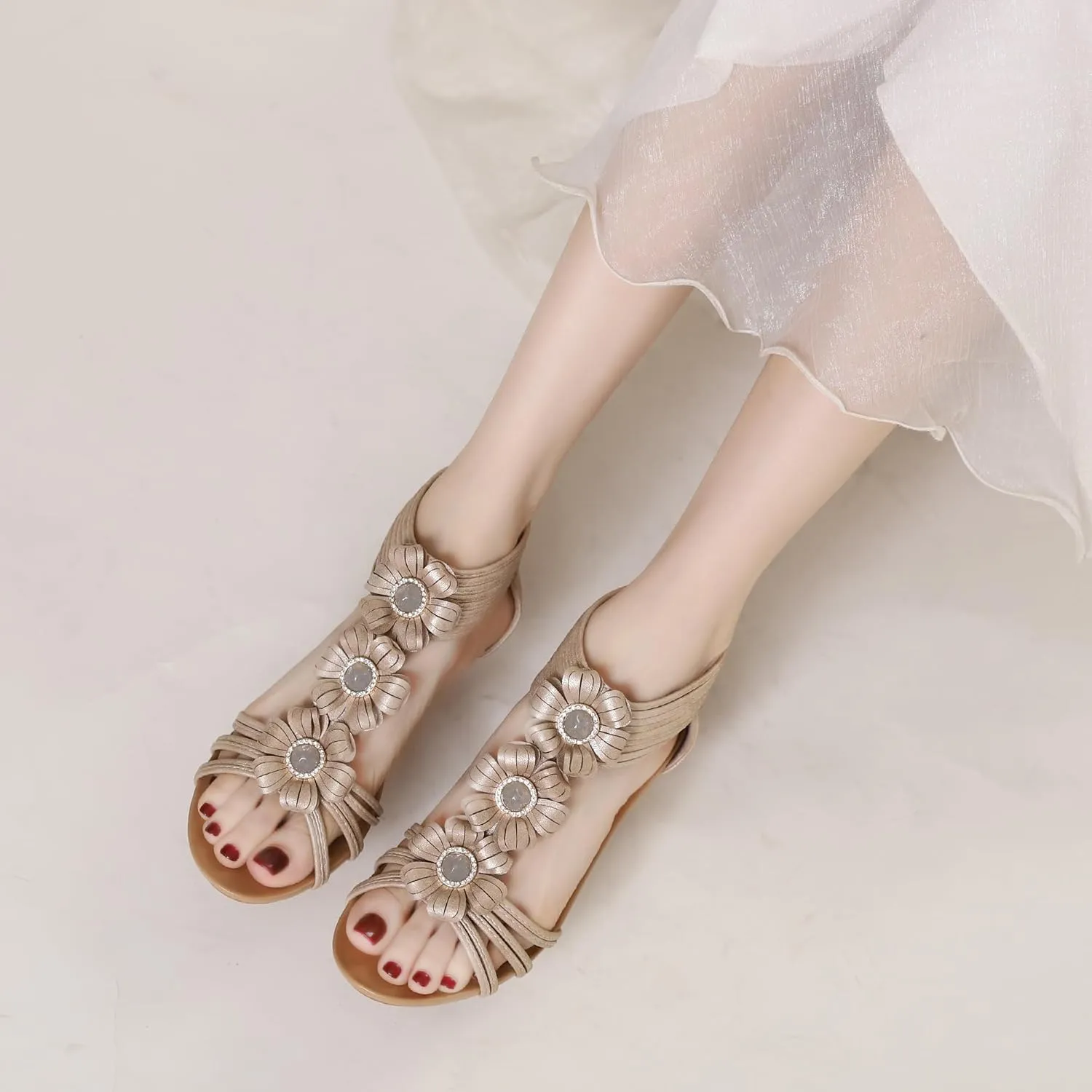 WOJWSKI Wedge Sandals for Women Bohemia Flower Open Toe Gladiator Platform Roman High Heel Casual Summer Dressy Beach Womens Sandals
