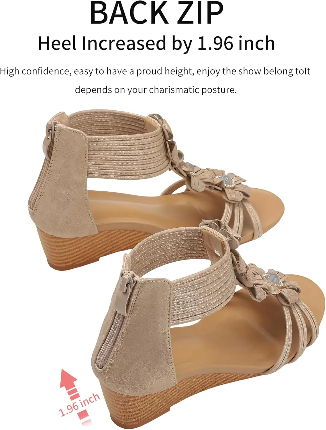 WOJWSKI Wedge Sandals for Women Bohemia Flower Open Toe Gladiator Platform Roman High Heel Casual Summer Dressy Beach Womens Sandals