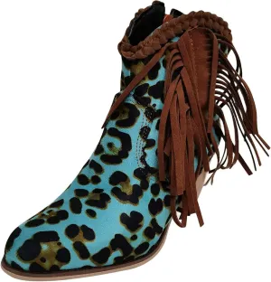 Women Ankle Boots Fashion Fringe Boots Retro Suede Block Heel Ankle Boots Sexy Pointed Toe Leopard Ankle Boots Casual Chelsea Boots Pull-On Biker Boots Outdoor Shoes