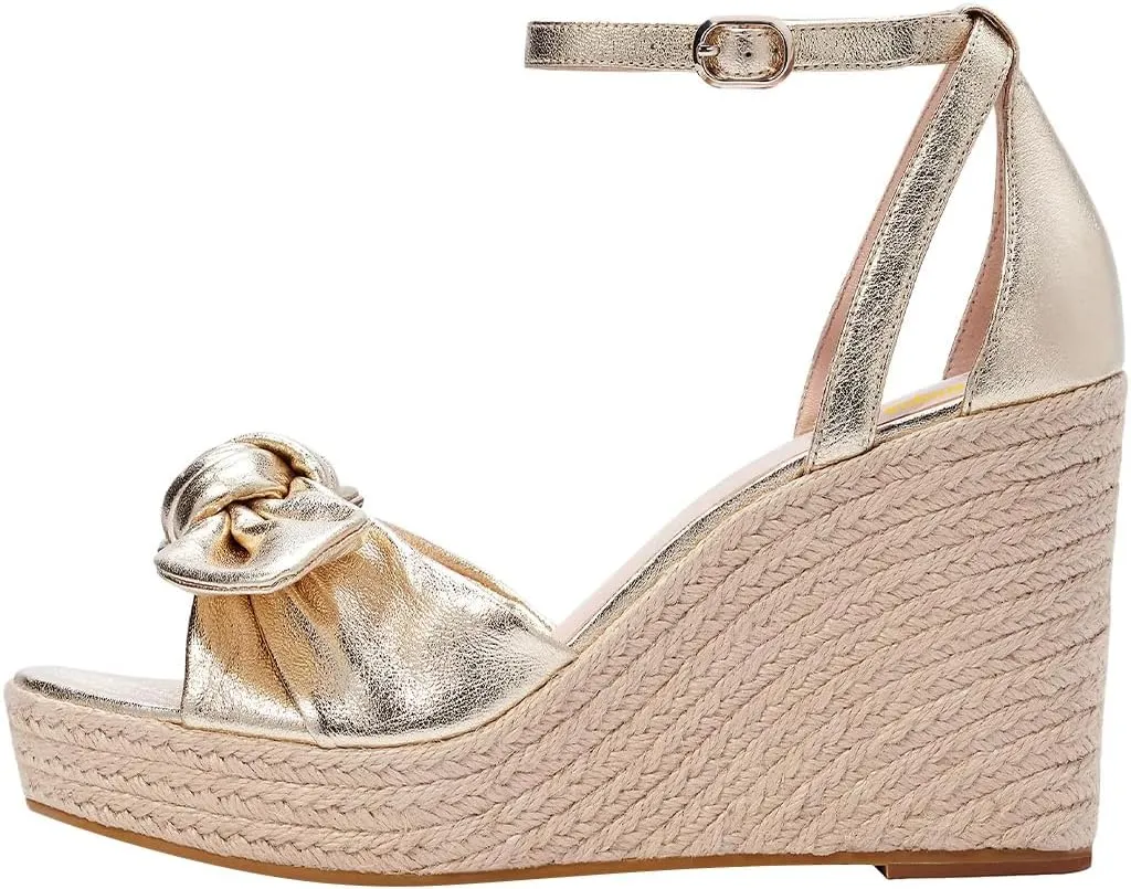 Women Espadrilles Wedge Heel Sandals with Bows Open Toe Strap Buckle High Heels Shoes Summer Holiday Outfit Size 4-16 US