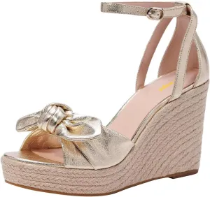 Women Espadrilles Wedge Heel Sandals with Bows Open Toe Strap Buckle High Heels Shoes Summer Holiday Outfit Size 4-16 US