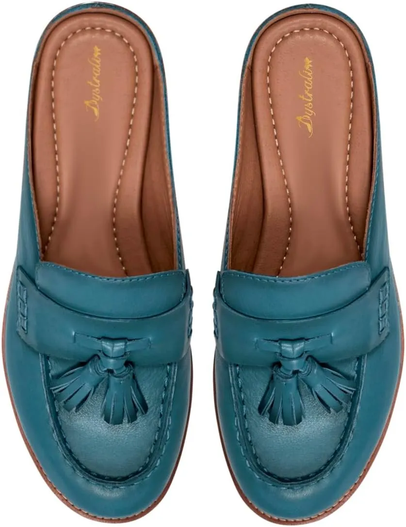 Women Flat Tassel Mules Closed Round Toe Slip On Fringe Loafers Backless 1 Inch Low Chunky Stacked Heeled Sandals Suede Metallic Slip-Ons Clogs Comfy Slide Slippers Daily Casual 4-11 M US