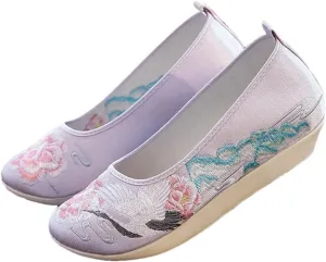 Women Inside Platforms Satin Cotton Fabric Embroidered Hanfu Shoes Slip On Elegant Ladies Loafers