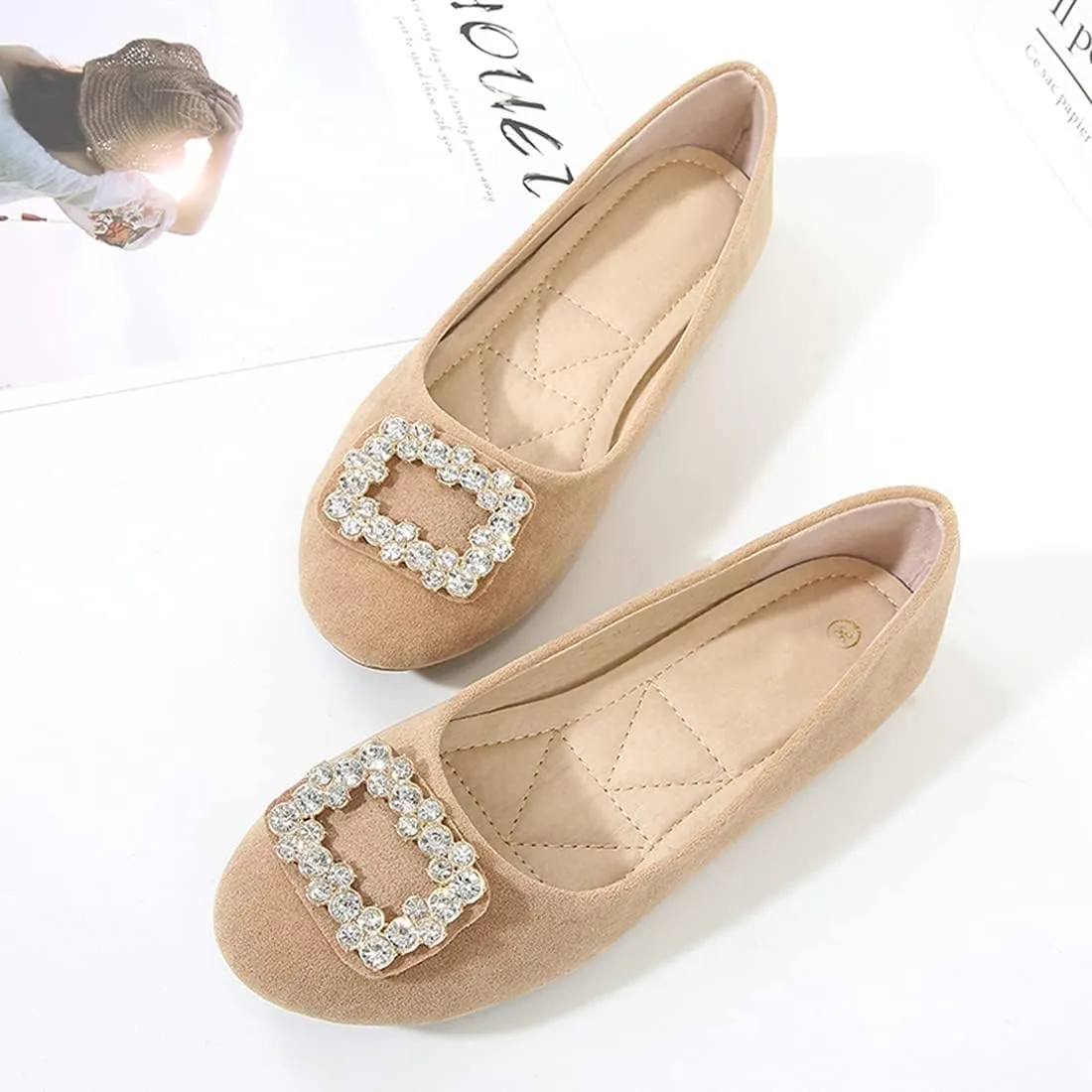 Women Loafers Flat Shoes Rhinestone Bow Summer Slip ons