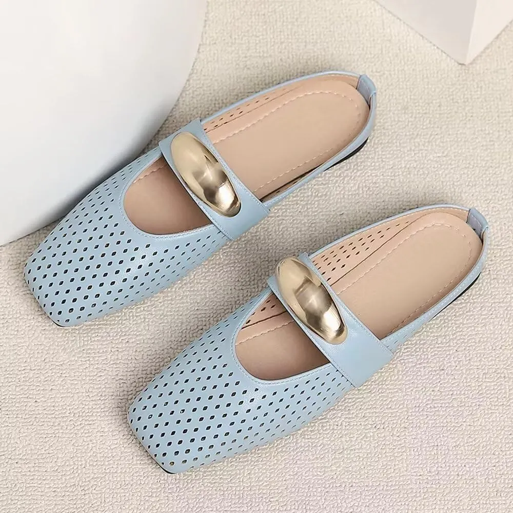 Women Mules Elegant Dressy Flats Closed Toe Microfiber Leather Shoes Adjustable Buckle Strap Mary Jane Casual Office Shoes