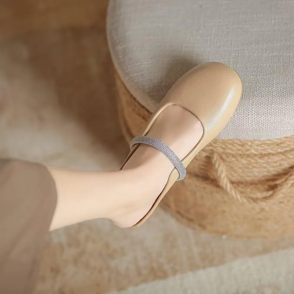 Women Mules Elegant Dressy Flats Closed Toe Microfiber Leather Shoes Adjustable Buckle Strap Mary Jane Casual Office Shoes