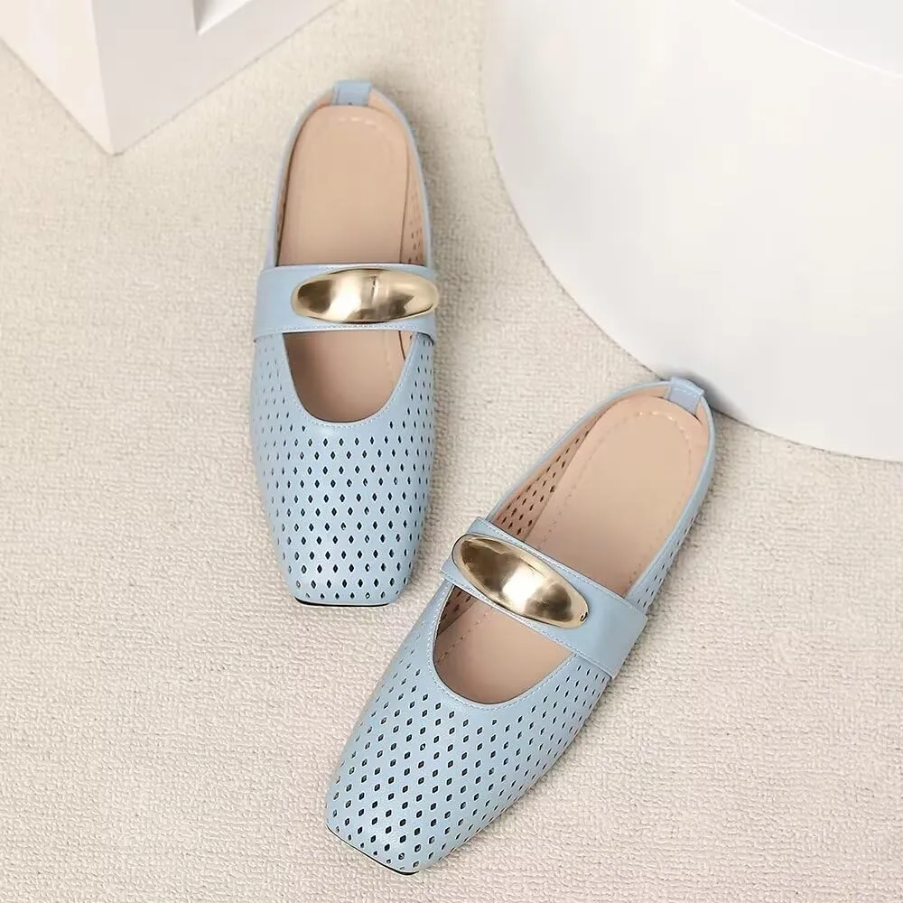 Women Mules Elegant Dressy Flats Closed Toe Microfiber Leather Shoes Adjustable Buckle Strap Mary Jane Casual Office Shoes