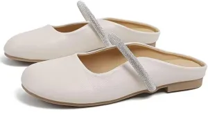Women Mules Elegant Dressy Flats Closed Toe Microfiber Leather Shoes Adjustable Buckle Strap Mary Jane Casual Office Shoes
