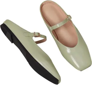 Women Mules Elegant Dressy Flats Closed Toe Microfiber Leather Shoes Adjustable Buckle Strap Mary Jane Casual Office Shoes