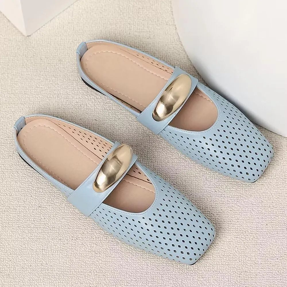 Women Mules Elegant Dressy Flats Closed Toe Microfiber Leather Shoes Adjustable Buckle Strap Mary Jane Casual Office Shoes