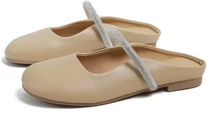 Women Mules Elegant Dressy Flats Closed Toe Microfiber Leather Shoes Adjustable Buckle Strap Mary Jane Casual Office Shoes
