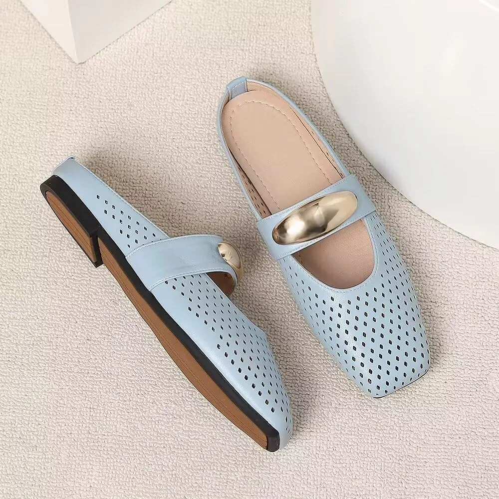 Women Mules Elegant Dressy Flats Closed Toe Microfiber Leather Shoes Adjustable Buckle Strap Mary Jane Casual Office Shoes
