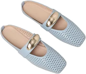 Women Mules Elegant Dressy Flats Closed Toe Microfiber Leather Shoes Adjustable Buckle Strap Mary Jane Casual Office Shoes