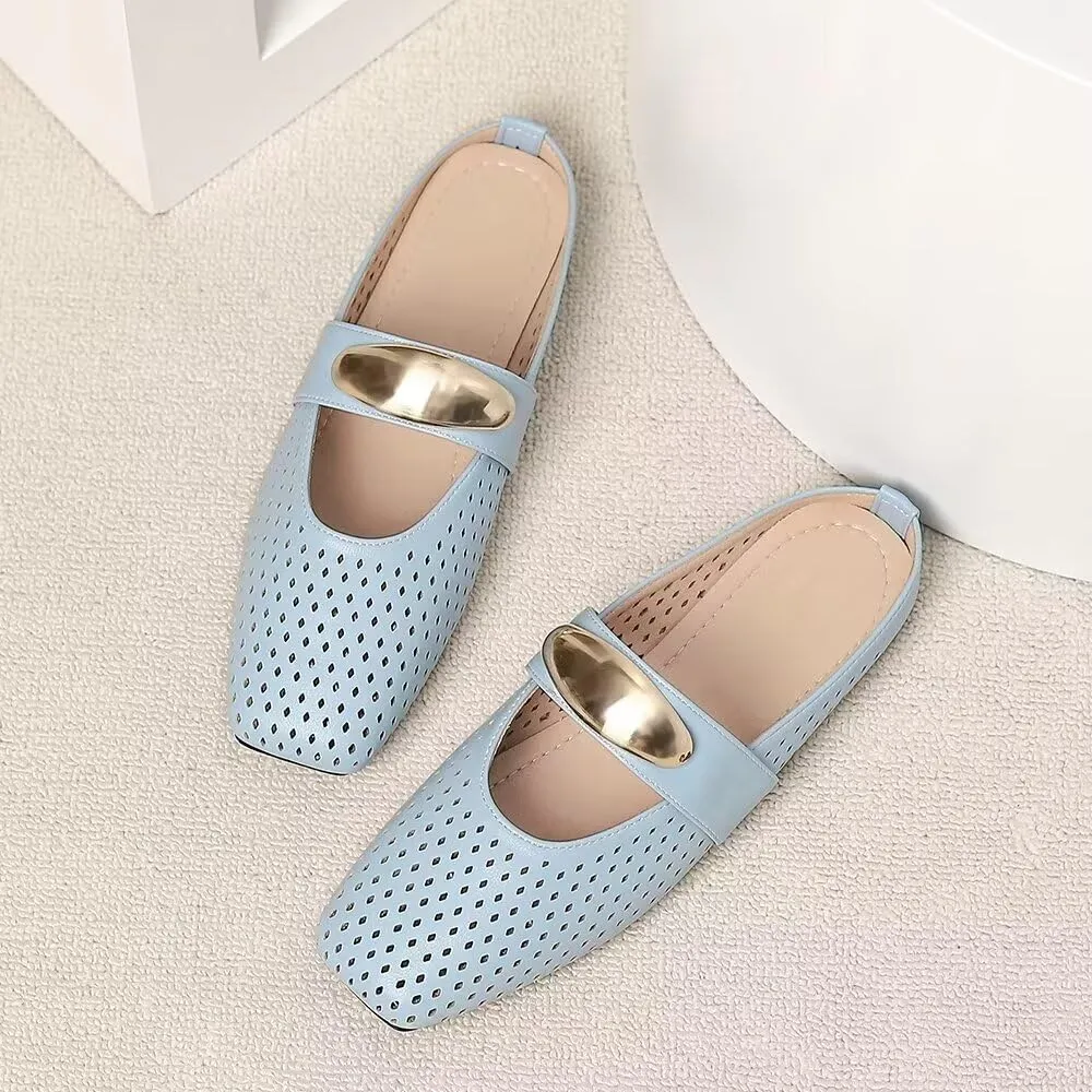 Women Mules Elegant Dressy Flats Closed Toe Microfiber Leather Shoes Adjustable Buckle Strap Mary Jane Casual Office Shoes